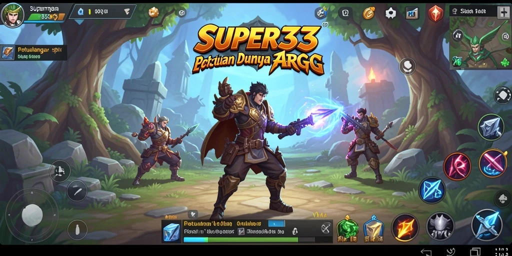 Screenshot gameplay SUPER33 menampilkan aksi pertarungan seru dan keindahan dunia fantasi.