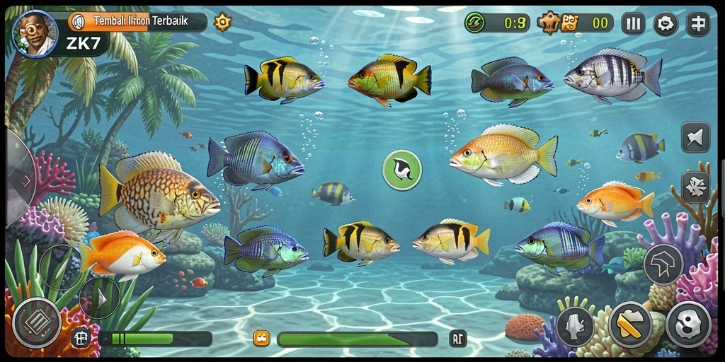 Tampilan screenshot ZK7 yang menampilkan aksi seru dalam permainan Tembak Ikan.